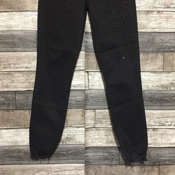 J Brand Alana Studded High Rise Skinny Jeans 26 (Inseam 27.5) Black Raw Hem - Picture 6 of 12